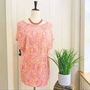 TALBOTS Orange Pink Paisley Short Sleeve Knit Top